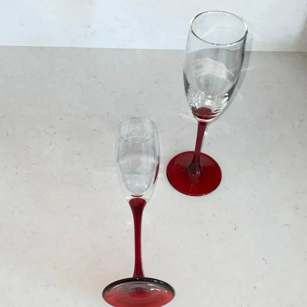 Red Stem White Wine / Champagne Wine Glass, Set‎ of 2